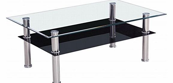 Piranha CT1 Clear Glass Coffee Table with Black Glass Shelf and Stainless Steel Legs