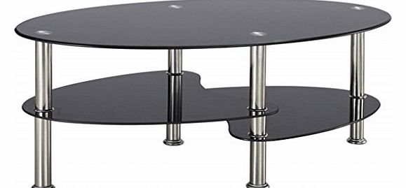 Piranha CT2 Black Oval Glass Coffee Table with Shevles and Stainless Steel Legs