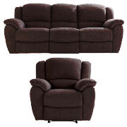 large recliner sofa & armchair, chocolate