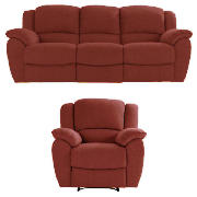 large recliner sofa & armchair, red