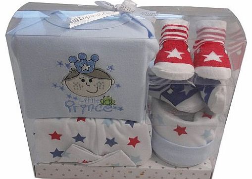 Babies 5pc Cotton Gift Set Little Prince Embroidery 3-6 months- Blue