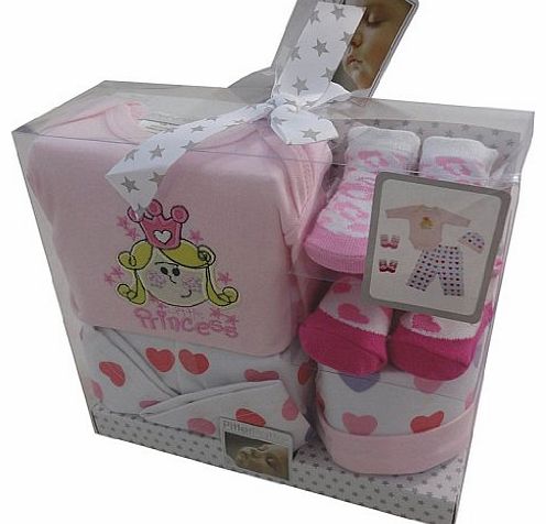 Pitter Patter Babies 5pc Cotton Gift Set Little Princess Embroidery 3-6 months- Pink