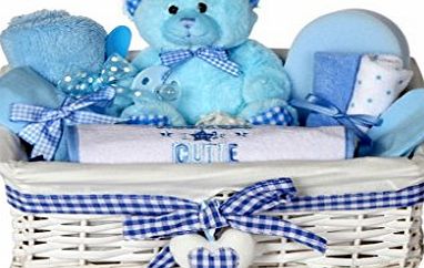 Pitter Patter Baby Gifts Angel White Wicker Blue Gingham Heart Gift Basket / Baby Hamper / Baby Shower Gift / New Arrival Gift