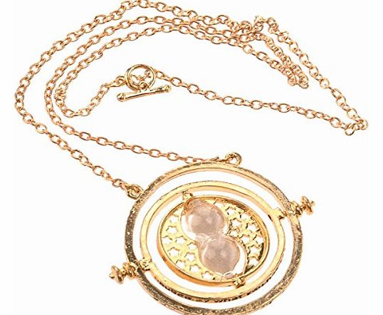 Cool Womens Girls Time Turner Rotating Hourglass Pendant Alloy Necklace (Golden)