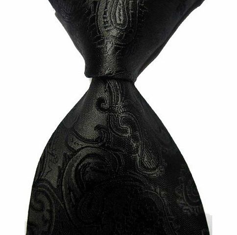 Pixnor Polyester Paisley Jacquard Woven Mens Tie Necktie 13 Colors (Black)