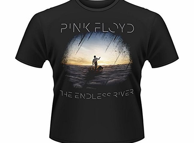 Men Pink Floyd The Endless River Banded Collar Short Sleeve T-Shirt, Black, Small
