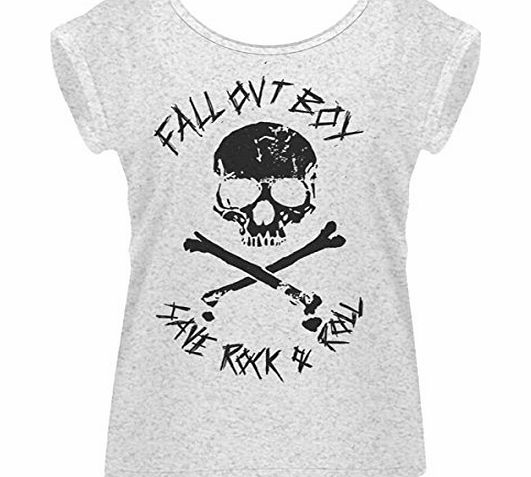 Plastic Head Womens Fall out Boy Skull and Crossbones GRST Banded Collar Short Sleeve T-Shirt, Grey, Size 8 (Manufacturer Size:Small)