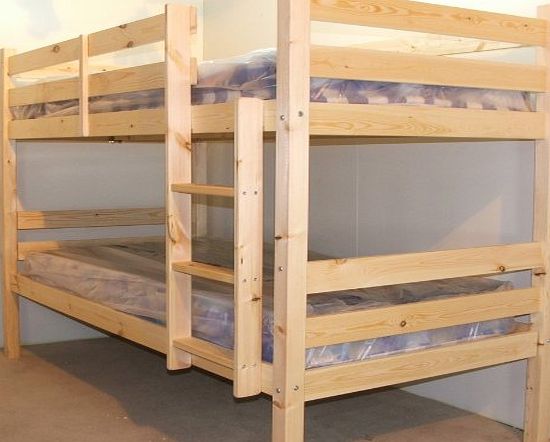 Plato Bunkbed Adult Bunkbed 3ft single solid pine bunk bed - HEAVY DUTY BUNK BED - VERY STRONG - extra thick ladder steps with TWO base supporing centre rails