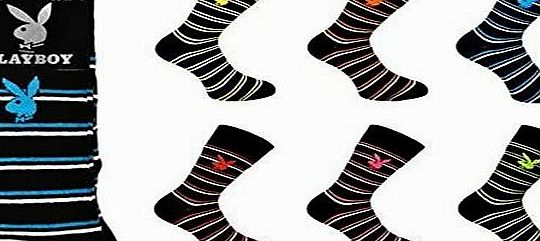 Playboy 3x Pairs of Mens Playboy Classic Designer Cotton Rich Socks / UK 6-11 Eur 39-45 (Bright Stripe)