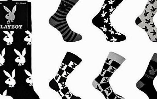 Playboy 3x Pairs of Mens Playboy Socks - Classic Designer Cotton Rich Socks / UK 6-11 Eur 39-45 (Play Boy Socks-1615)