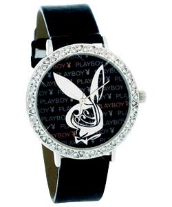 Playboy Black Leather Strap Watch