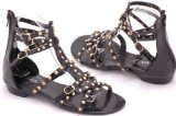 EyeCatchShoes - Ava Gladiator Stud Flat Sandal Shoes Black Size 5