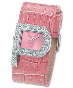 Playboy Ladies Big P; Pink Cuff Watch