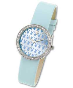 Playboy Ladies Blue Leather Strap Watch