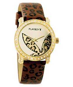 Ladies Leopard Print Brown Strap Watch