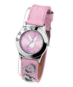 Ladies Pink Heart Strap Watch
