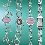 Womens Silver Rectangle Dial & Bunny Bracelet Watch