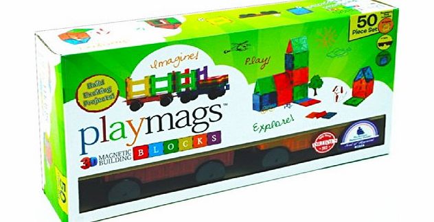 Playmags Clear Colors Magnetic Tiles Building Set (50 Pieces)