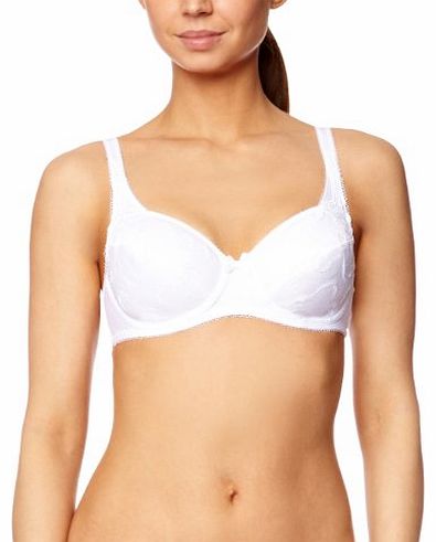 Embroidered Cotton Soft Cup Plunge Womens Bra White 34F