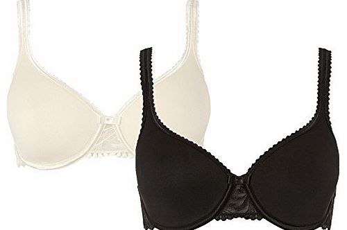 Pack Of Two Black And White Absolute Comfort Embroidered Underwired Bras 34C