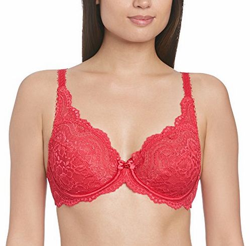 Womens Flower Lace Full Cup Everyday Bra, Red (Raspberry), 36B