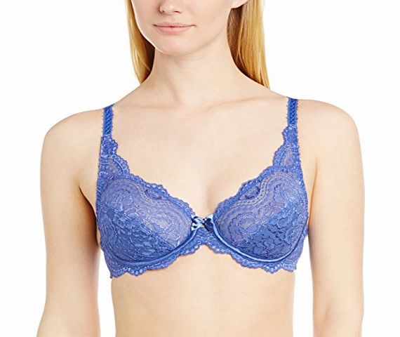 Womens Flower Lace Soft Cup Everyday Bra, Blue Ribbons, 34D