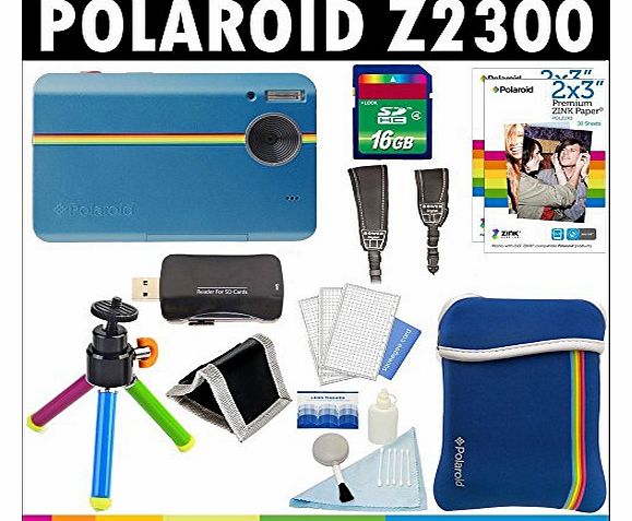 Polaroid Z2300 10MP Digital Instant Print Camera (Blue) with 16GB Card   Pouch   Tripod   Zink Paper (60 Pack )   Straps   Accessory Kit