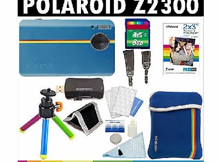 Z2300 10MP Digital Instant Print Camera (Blue) with 8GB Card + Pouch + Tripod + Zink Paper (30 Pack ) + Straps + Accessory Kit