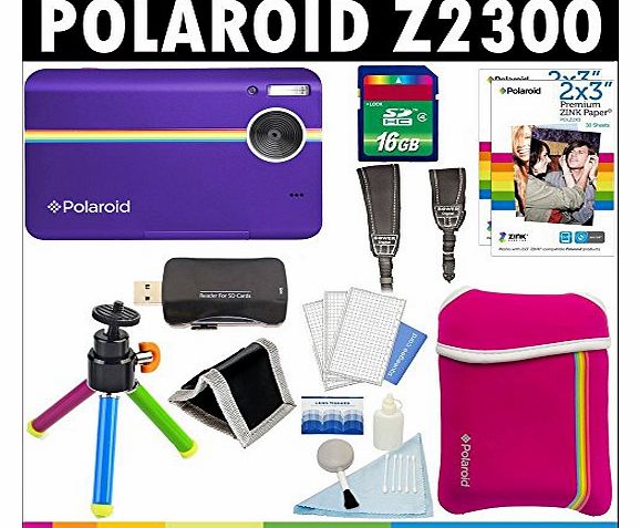 Polaroid Z2300 10MP Digital Instant Print Camera (Purple) with 16GB Card   Pouch   Tripod   Zink Paper (60 Pack )   Straps   Accessory Kit