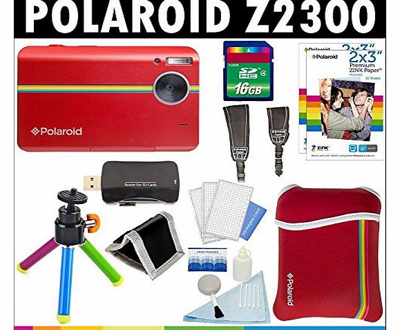 Polaroid Z2300 10MP Digital Instant Print Camera (Red) with 16GB Card   Pouch   Tripod   Zink Paper (60 Pack )   Straps   Accessory Kit