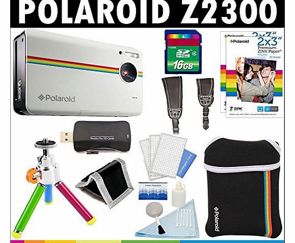Polaroid Z2300 10MP Digital Instant Print Camera (White) with 16GB Card   Pouch   Tripod   Zink Paper (60 Pack )   Straps   Accessory Kit