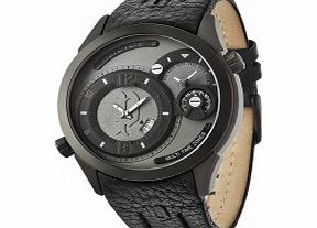 Police Mens Illusion Black Leather Strap Watch