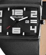 Police Mens Vision Black Leather Strap Watch