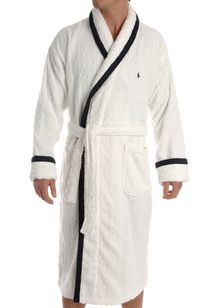 Cable robe with shawl collar