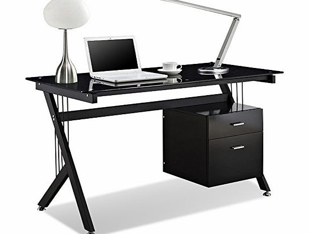 Popamazing Computer Desk PC Table Home Office Black White Glass Furniture New Workstation (Black)