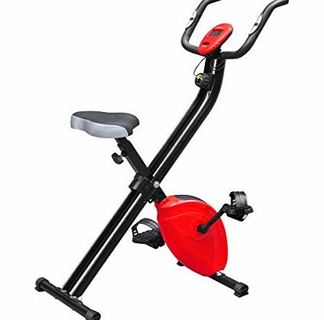 Popamazing Folding Magnetic Exercise Bike X-Shape Fitness Cardio Workout Weight Loss Bike Trainer (red)