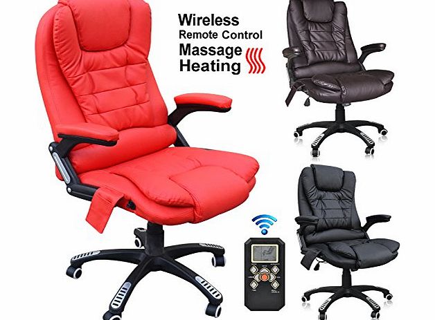 Popamazing Luxury 6-Point Massage Reclining Designer Executive Office Massage Chair High Back Office Chair (Red)