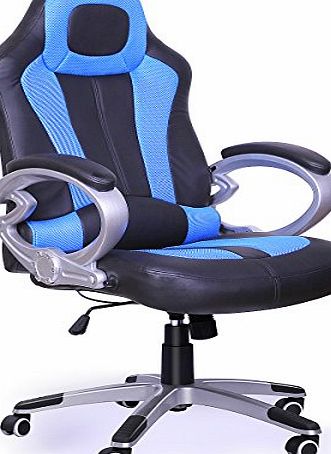 Popamazing Red/Black/Blue Lucury High Back Race Car Style Bucket Seat Office Desk Chair Racing Gaming Chair (Blue)