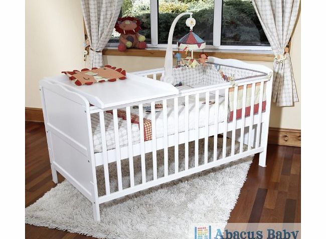 BABY WHITE COT BED amp; COTBED SPRUNG SAFETY MATTRESS amp; COT TOP CHANGER-JUNIOR BED