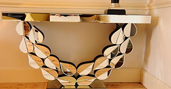 Port de Soller Premium Mirrored Glass Console Table with Striking Leaf Design