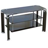 Portability GT11Black Glass Flat Panel TV Stand in Black and Chrome