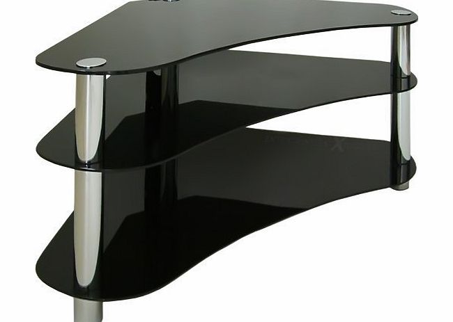 Portability GT7BK Glass Flat Panel TV Stand with Black Glass and Chrome Legs
