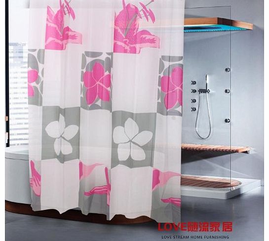 Pink Silver Grey 180 X 200 Cm Modern Flowers Theme Novelty Shower Curtain 12 Hooks