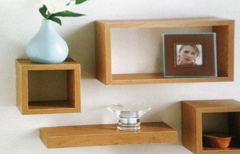 Set of 4 Floating Wall Storage Display Book Cubes Shelves Stand Shelf (Oak Effect)