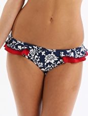 Pour Moi, 1295[^]238703 Aloha Frill Brief - Navy and Red