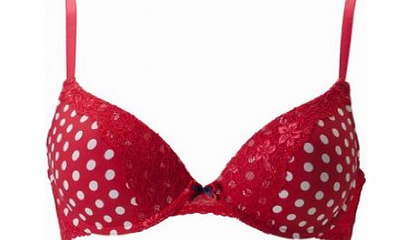 Pour Moi Tease Plunge Padded Bra Red Spot 34F