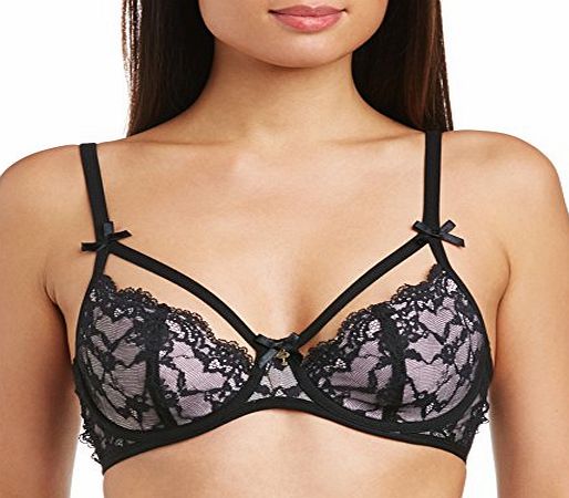 Pour Moi? Womens Forbidden Half Padded Cup Everyday Bra, Black/Pink, 34E