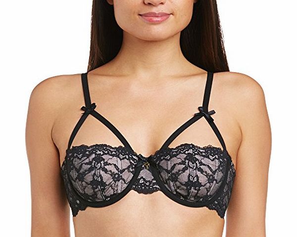 Pour Moi Womens Forbidden Underwired Half Cup Everyday Bra, Black/Pink, 36B