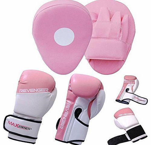 Pink Curved focus pad black boxing 16oz gloves