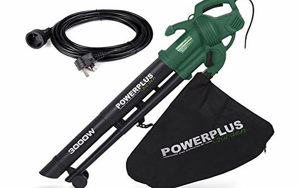 PowerPlus  Garden 3 in 1 Electric Leaf Shredder Blower Vacuum 3000 Watt with 35 Litre Collection Bag POW63172 Plus 10 Metre Extension Cable amp; 2 Year Warranty